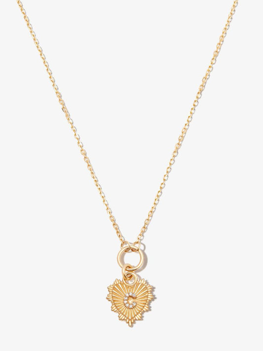 18k Yellow Gold C Initial Mini Heart Thread Chain Diamond Necklace