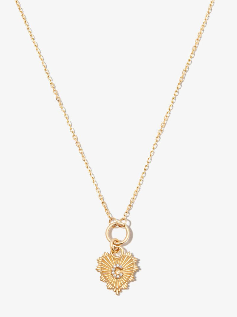18k Yellow Gold C Initial Mini Heart Thread Chain Diamond Necklace