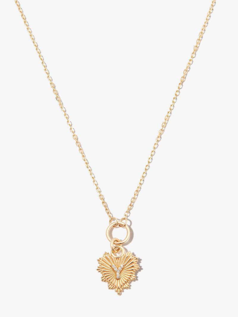 18k Yellow Gold Y Initial Mini Heart Thread Chain Diamond Necklace