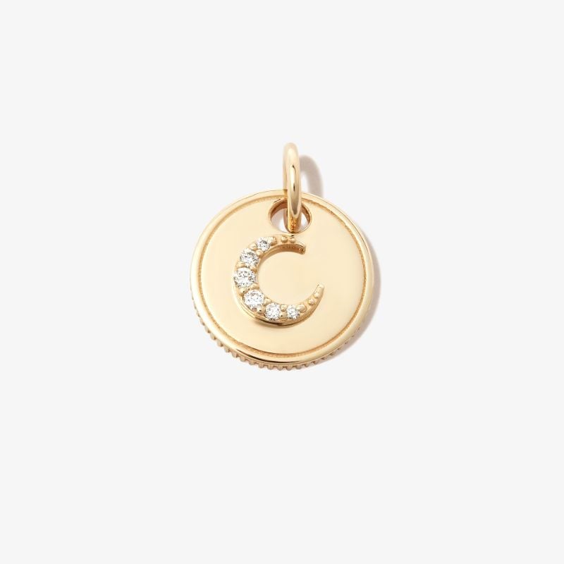 18k Yellow Gold Crescent Mini Diamond Medallion Charm