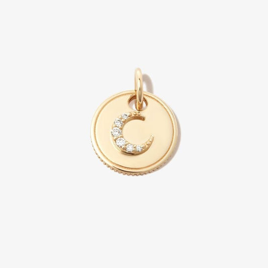 18k Yellow Gold Crescent Mini Diamond Medallion Charm