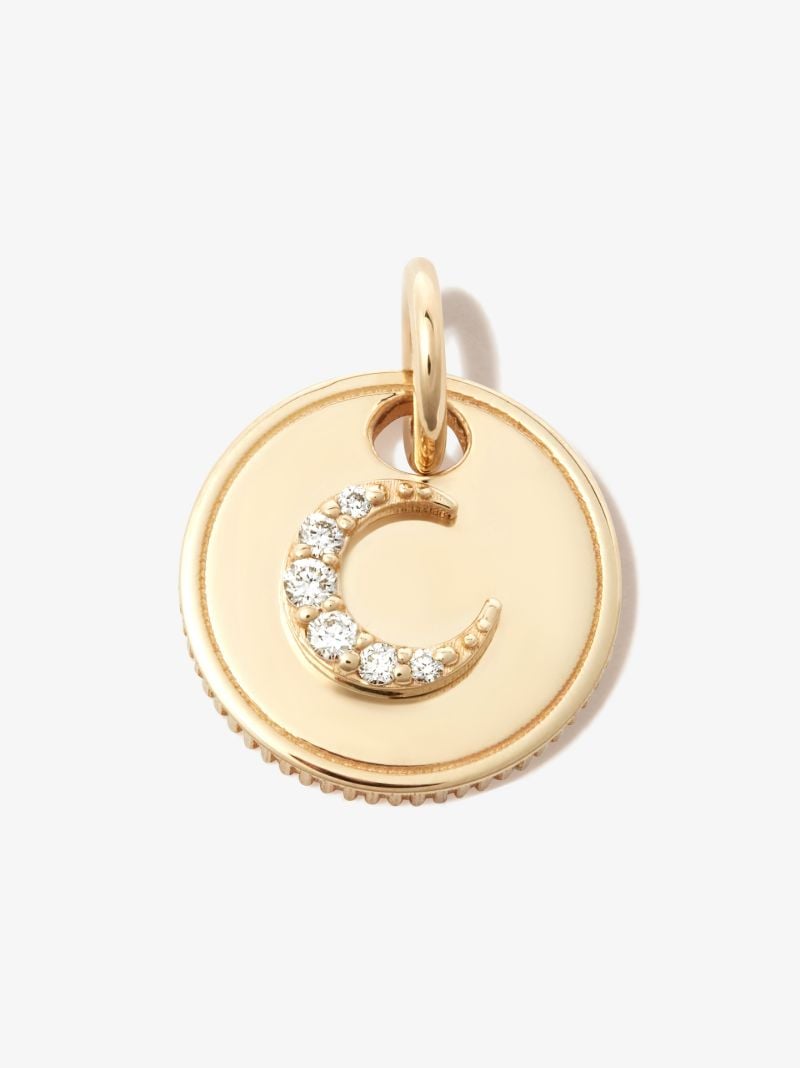 18k Yellow Gold Crescent Mini Diamond Medallion Charm