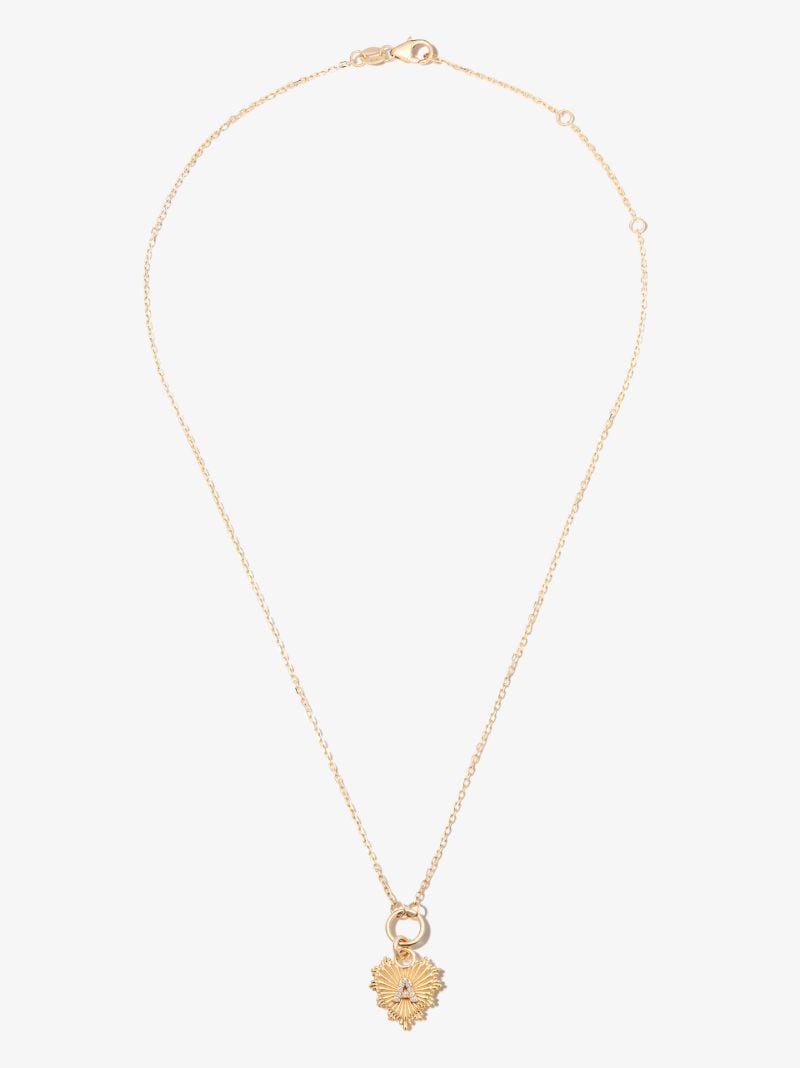 18k Yellow Gold a Initial Mini Heart Thread Chain Diamond Necklace