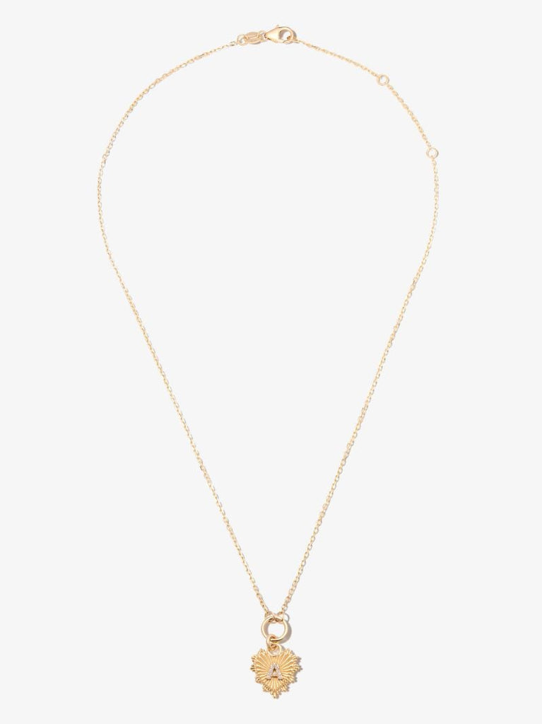 18k Yellow Gold a Initial Mini Heart Thread Chain Diamond Necklace
