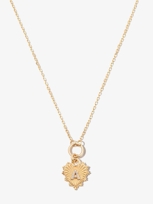 18k Yellow Gold a Initial Mini Heart Thread Chain Diamond Necklace