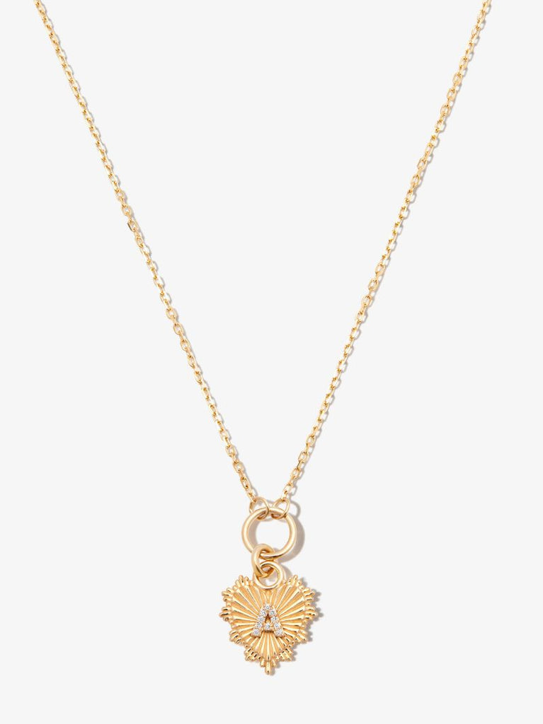 18k Yellow Gold a Initial Mini Heart Thread Chain Diamond Necklace