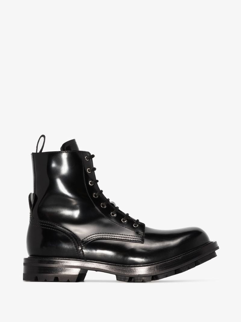 Black Punk Combat Polished Leather Boots