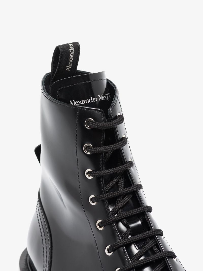 Black Punk Combat Polished Leather Boots