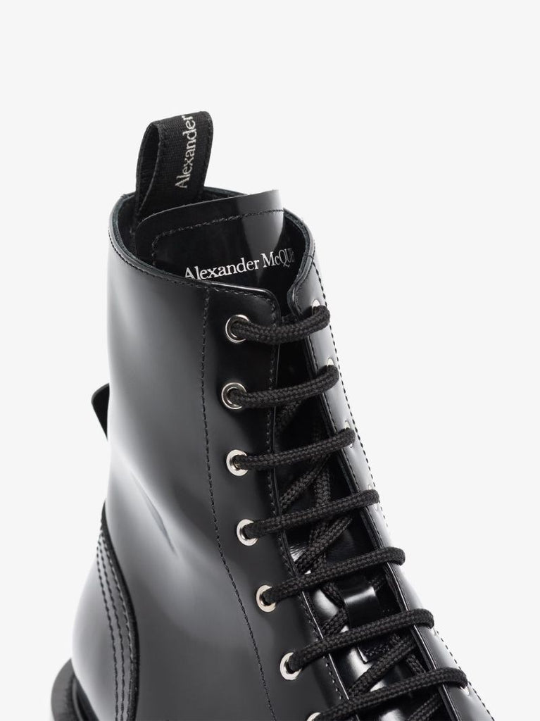 Black Punk Combat Polished Leather Boots