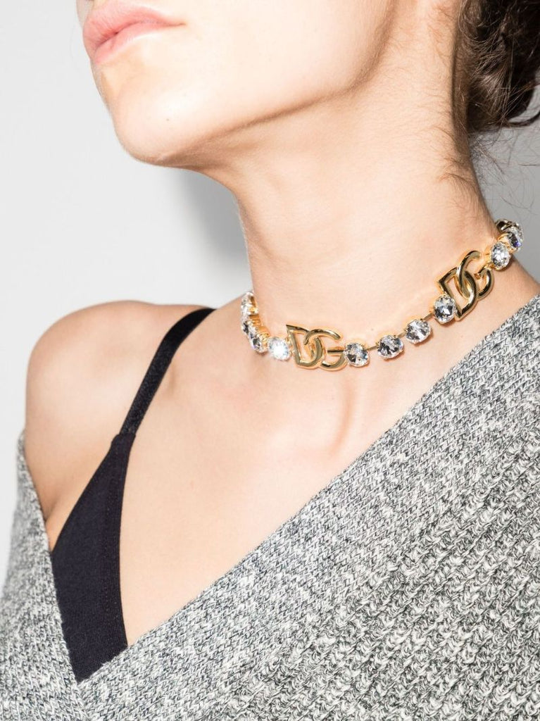 Gold-tone Logo Crystal Choker