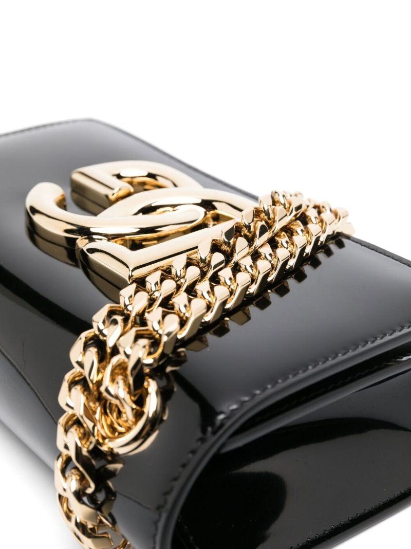 Black Logo Patent Leather Cross Body Bag
