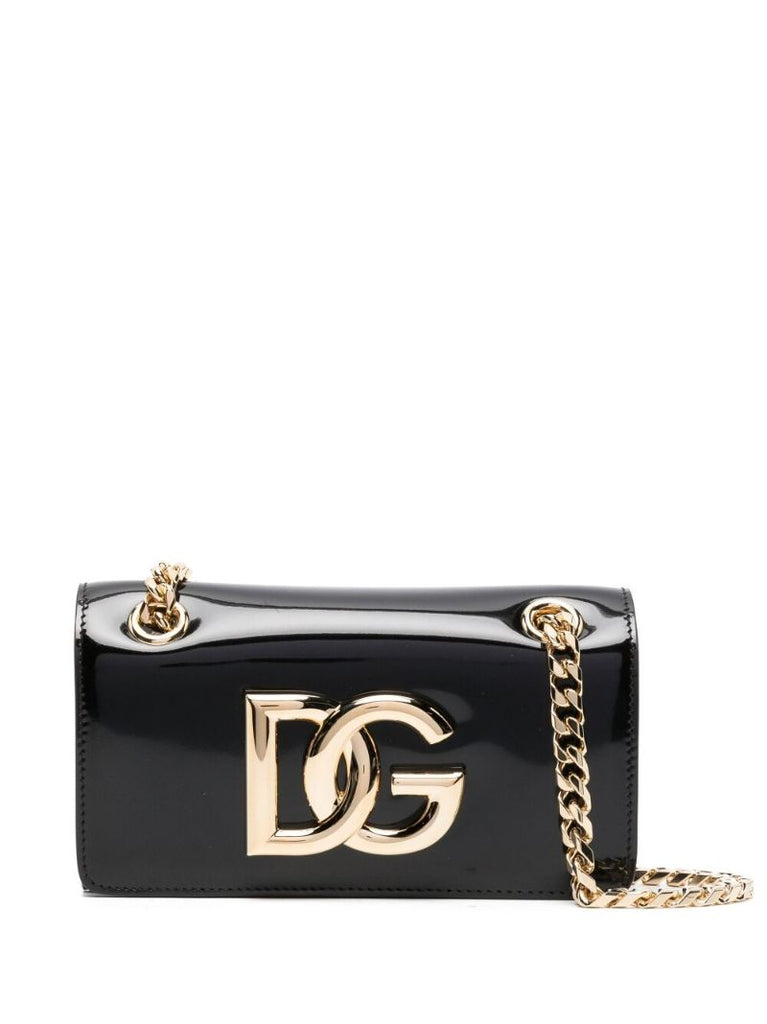 Black Logo Patent Leather Cross Body Bag