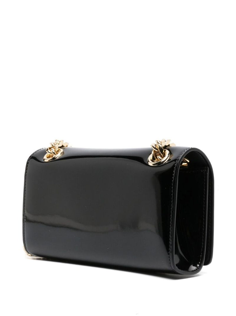 Black Logo Patent Leather Cross Body Bag