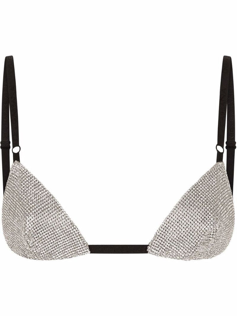 Black Crystal Embellished Triangle Bra