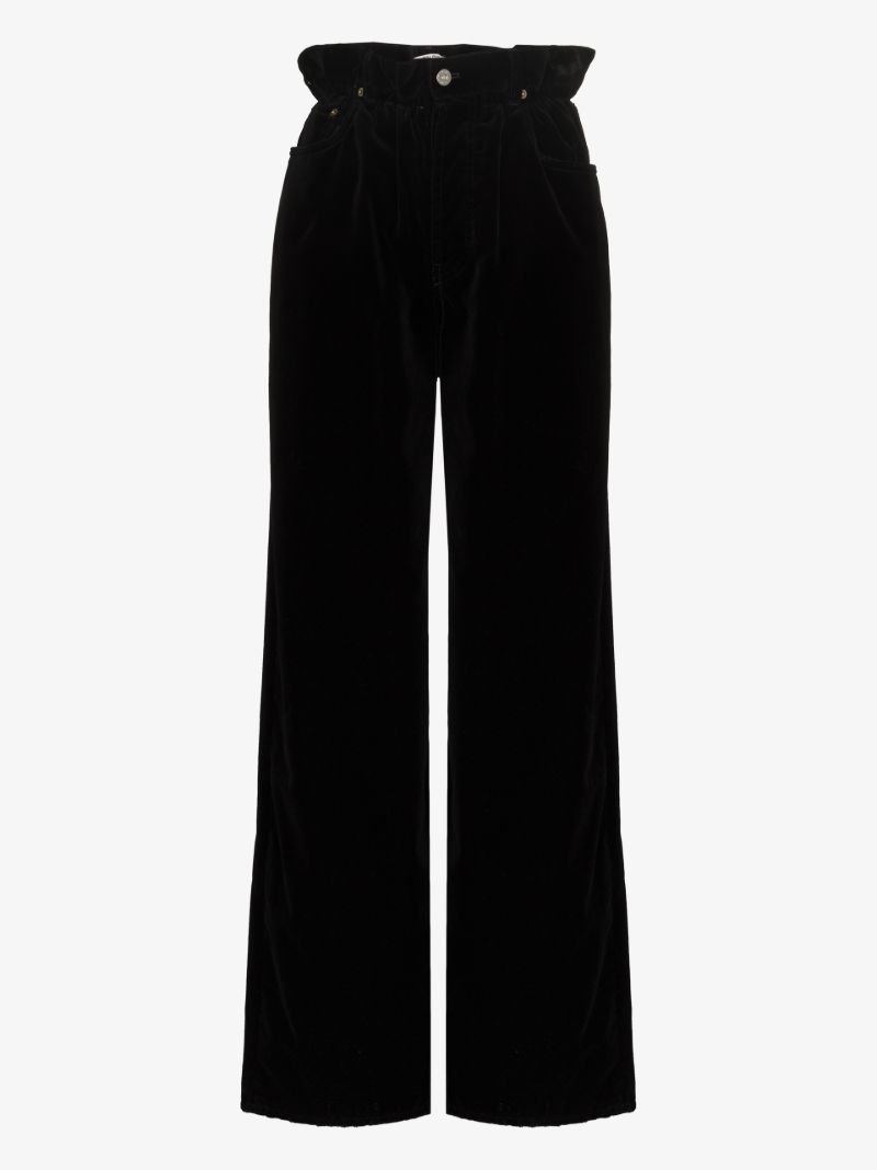 Paper Bag Waist Logo Velvet Trousers