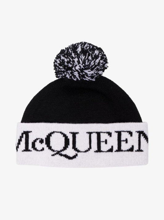 Black Logo Wool Beanie Hat