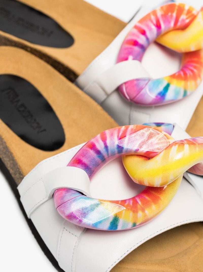 White Tie-dye Chain Link Leather Sandals
