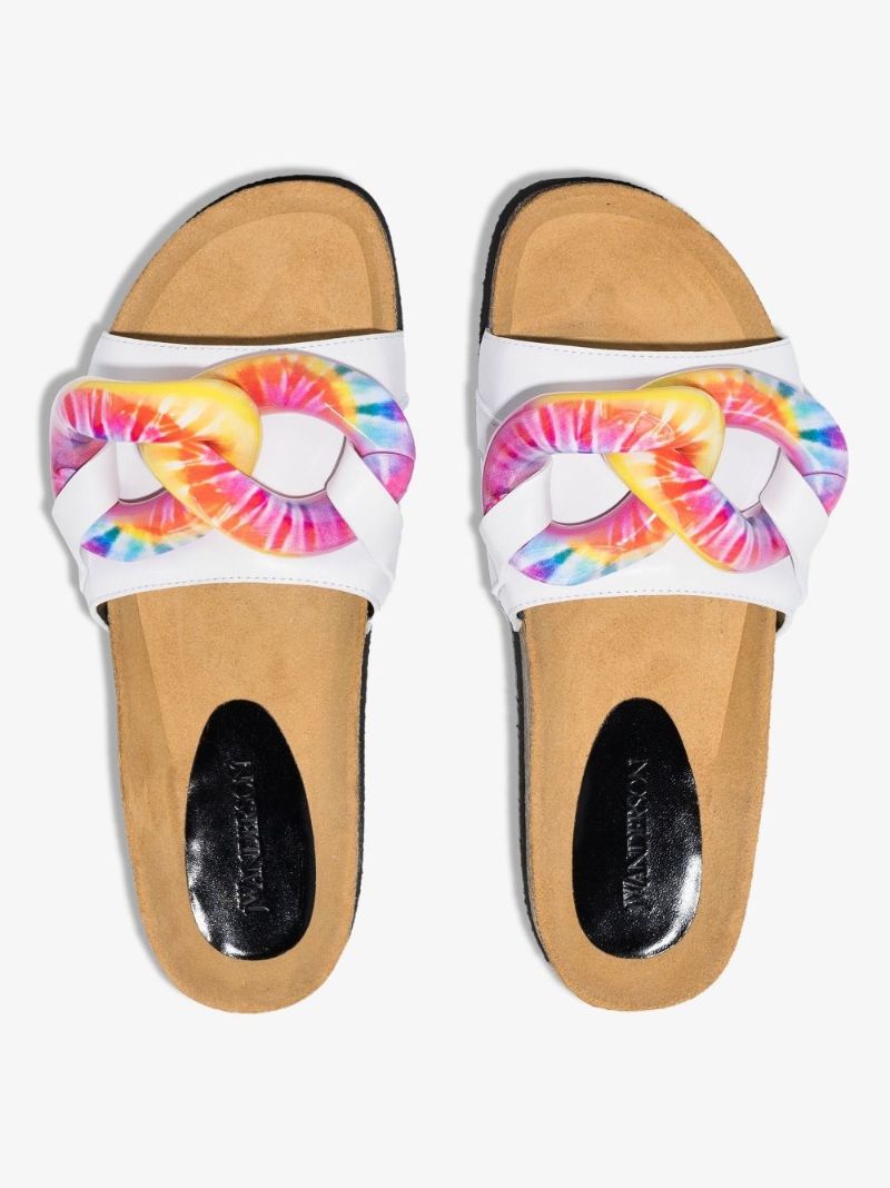 White Tie-dye Chain Link Leather Sandals