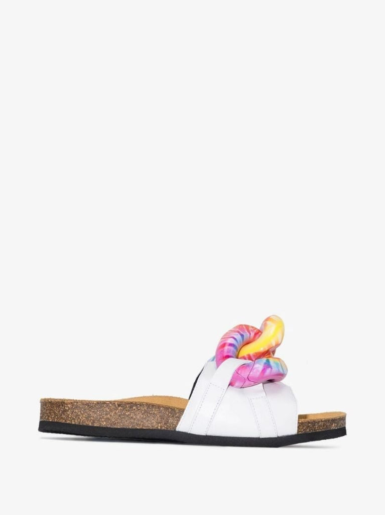 White Tie-dye Chain Link Leather Sandals