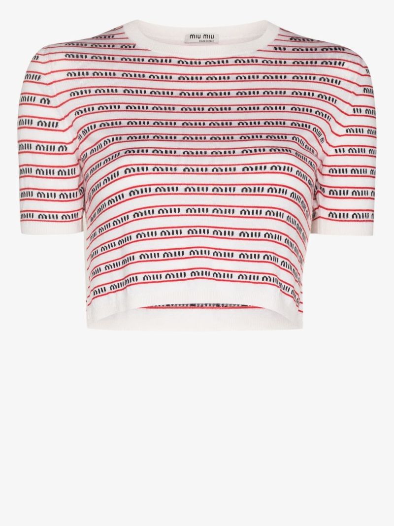 Logo Stripe Knit Cropped Top