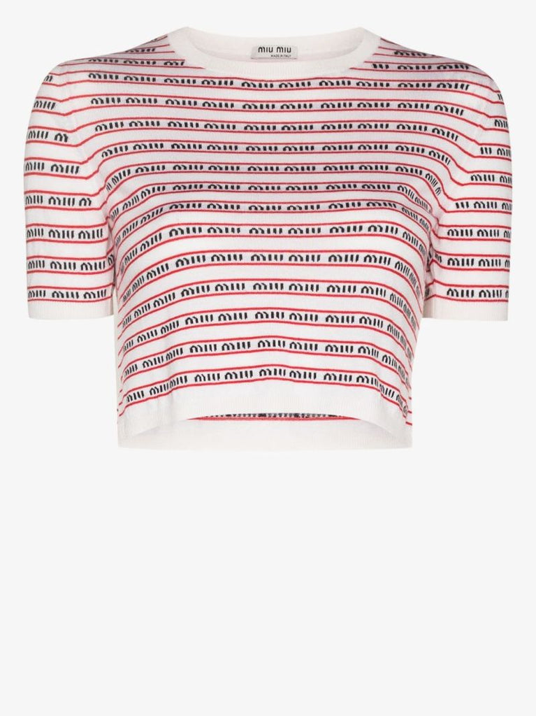 Logo Stripe Knit Cropped Top