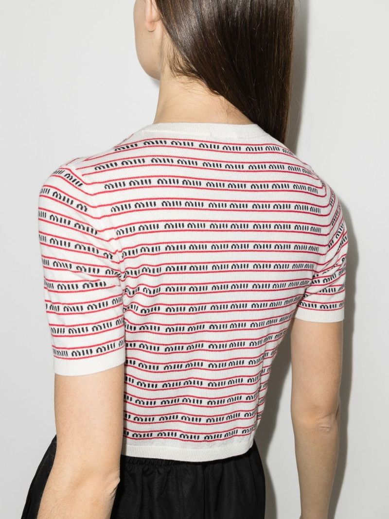 Logo Stripe Knit Cropped Top