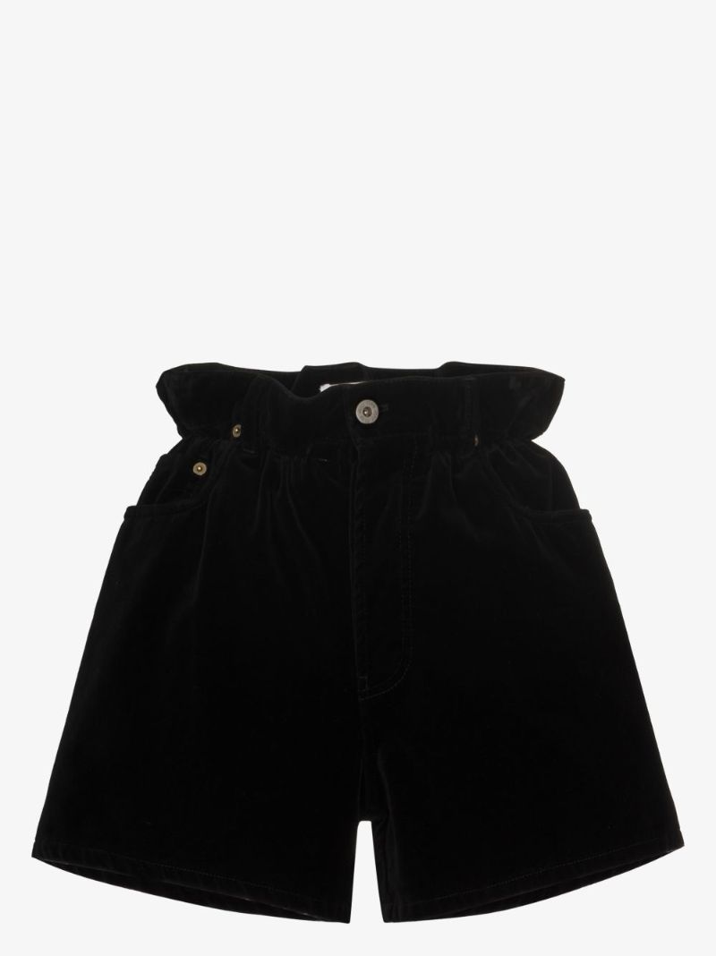 Gathered Waist Velvet Shorts