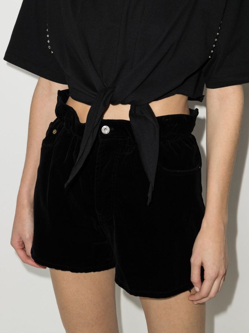 Gathered Waist Velvet Shorts