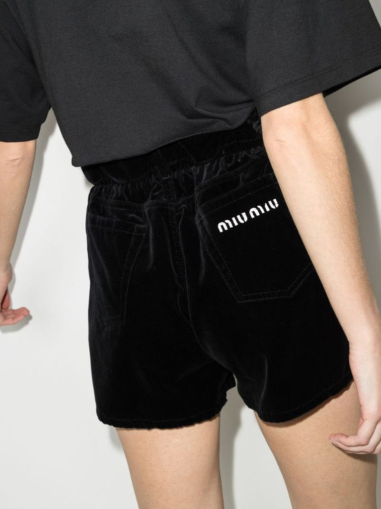 Gathered Waist Velvet Shorts