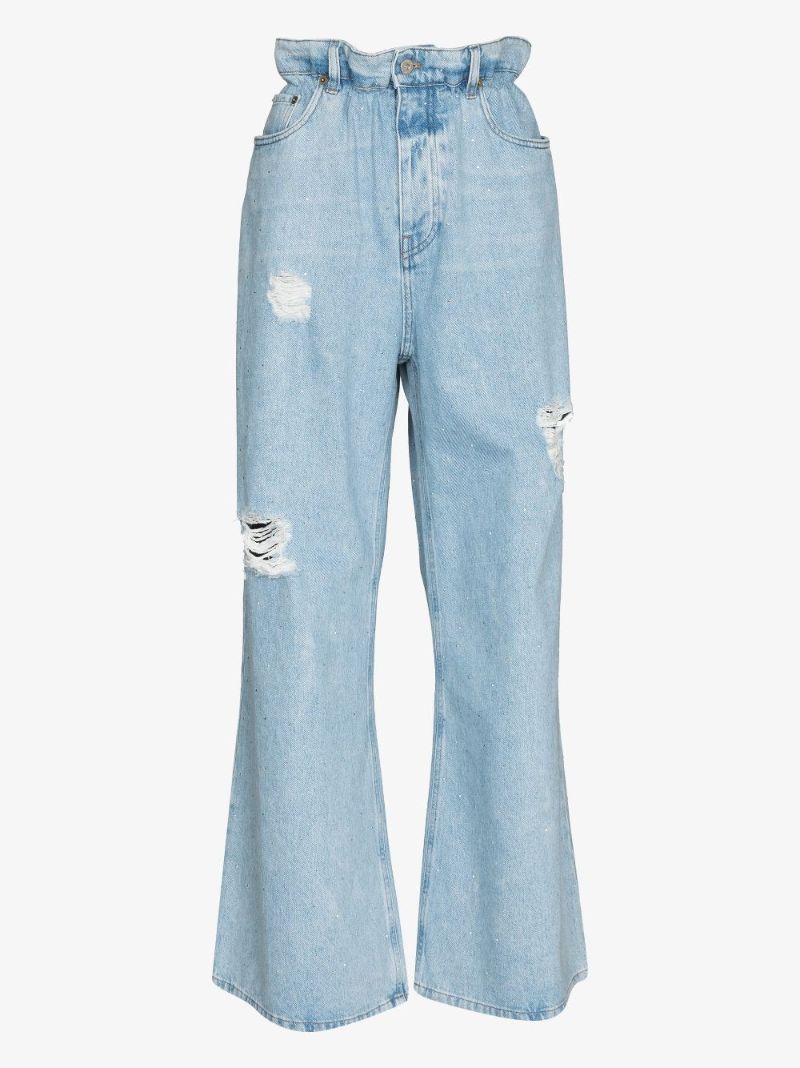 Crystal Embellished Wide Leg Jeans