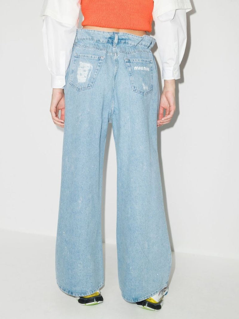 Crystal Embellished Wide Leg Jeans