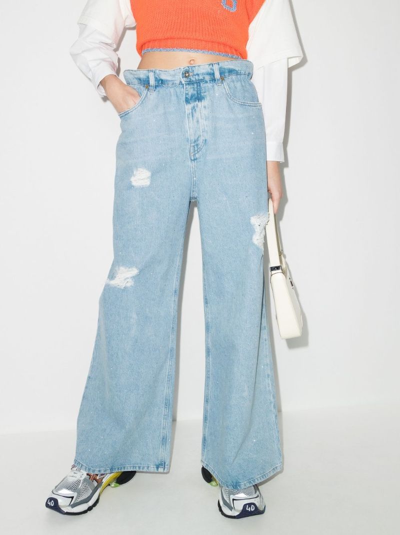 Crystal Embellished Wide Leg Jeans
