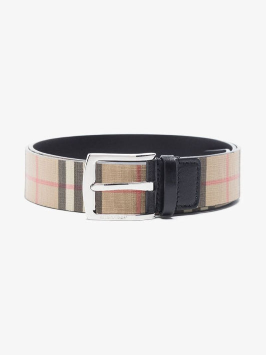 Neutral Core Vintage Check Print Leather Belt