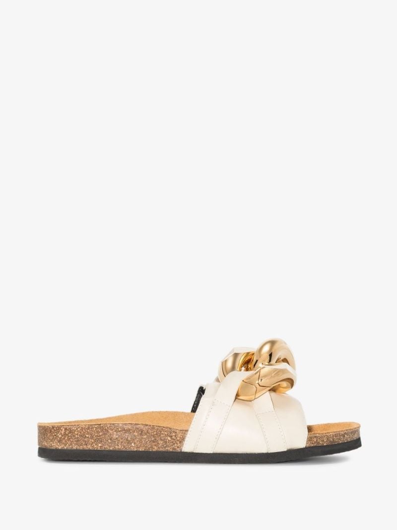 Neutral Chain Leather Slides