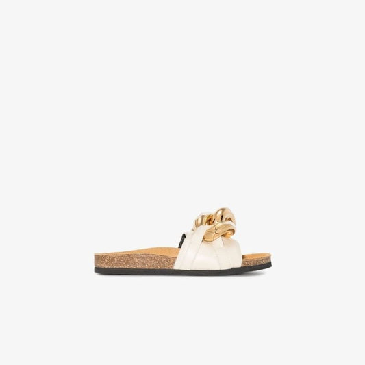 Neutral Chain Leather Slides