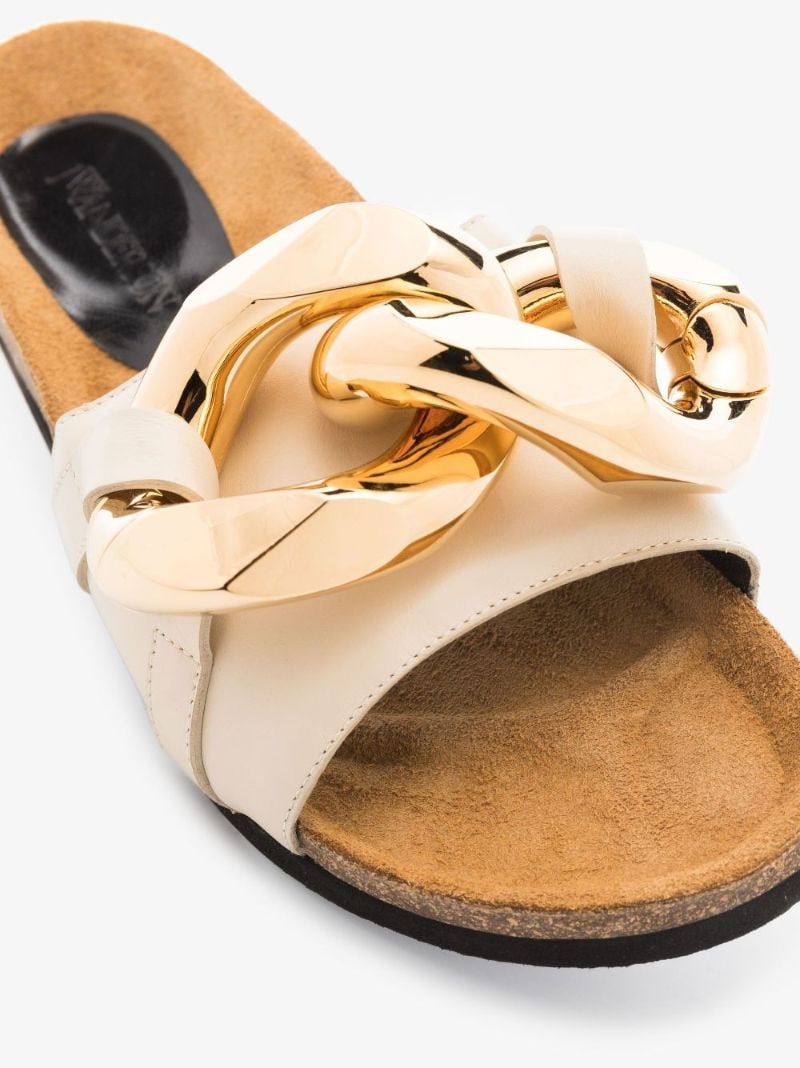 Neutral Chain Leather Slides