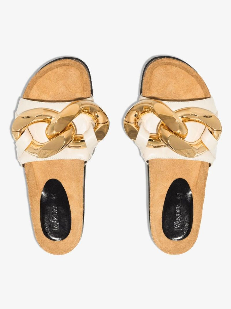 Neutral Chain Leather Slides