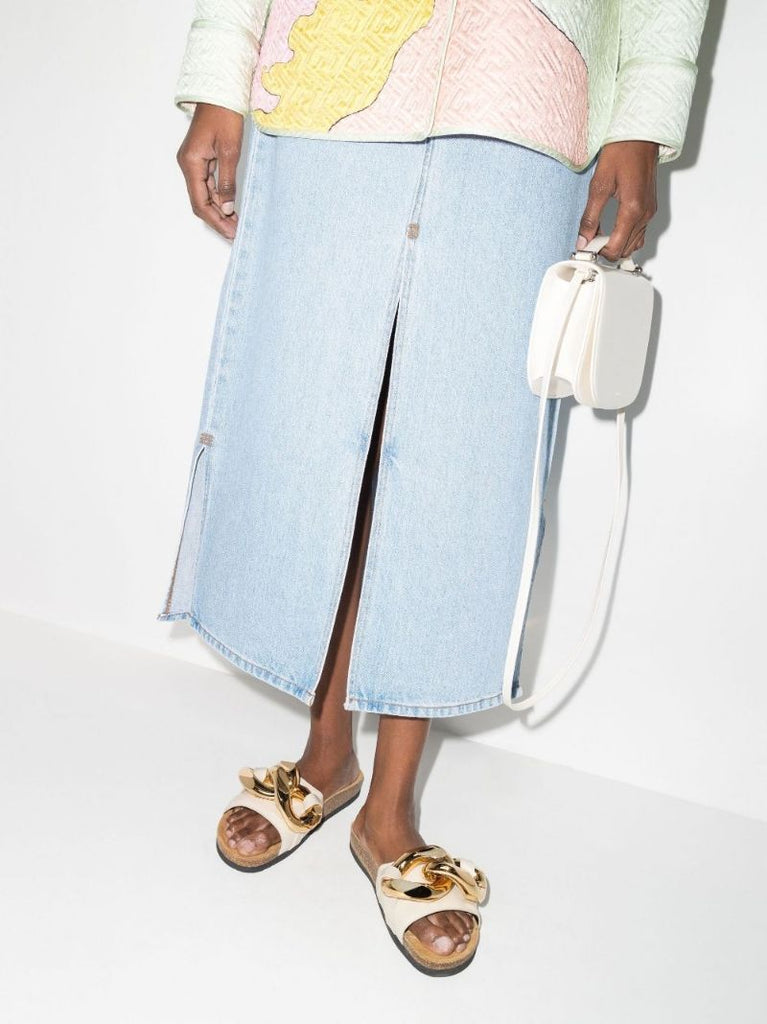 Neutral Chain Leather Slides
