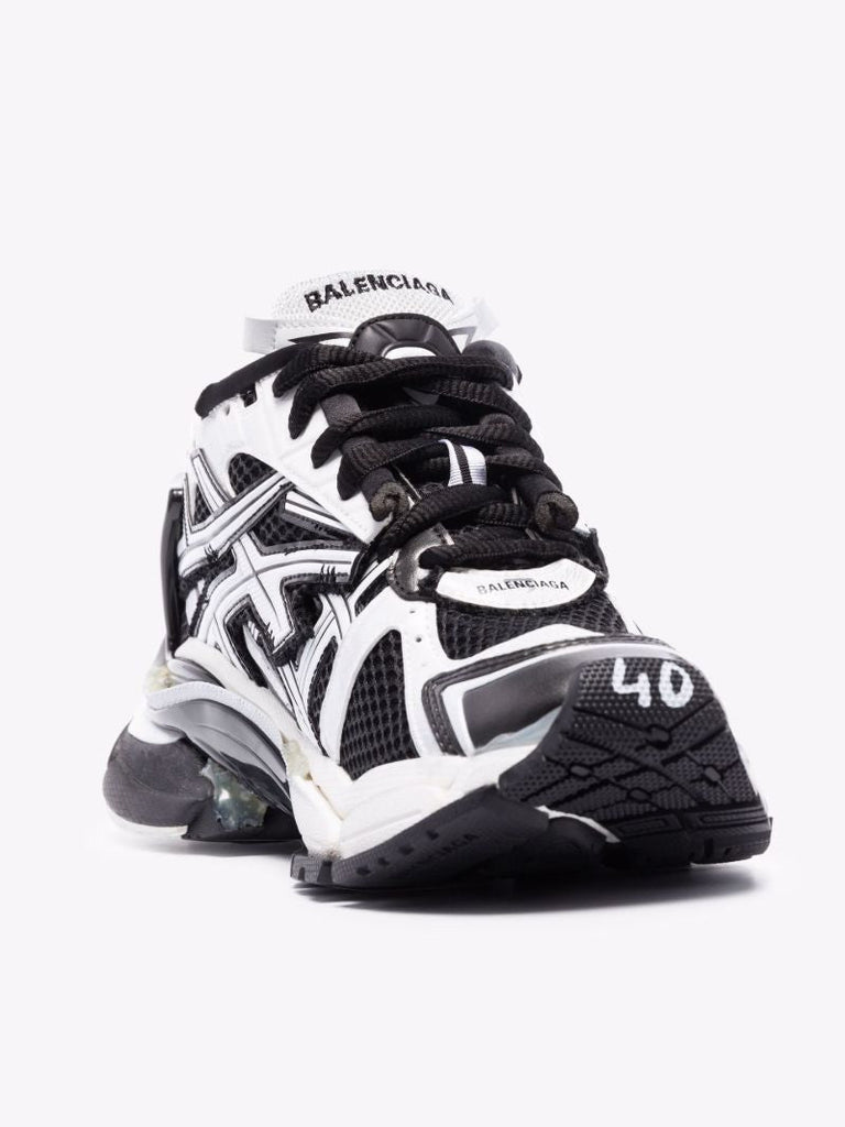 White and Black Runner Low Top Sneakers