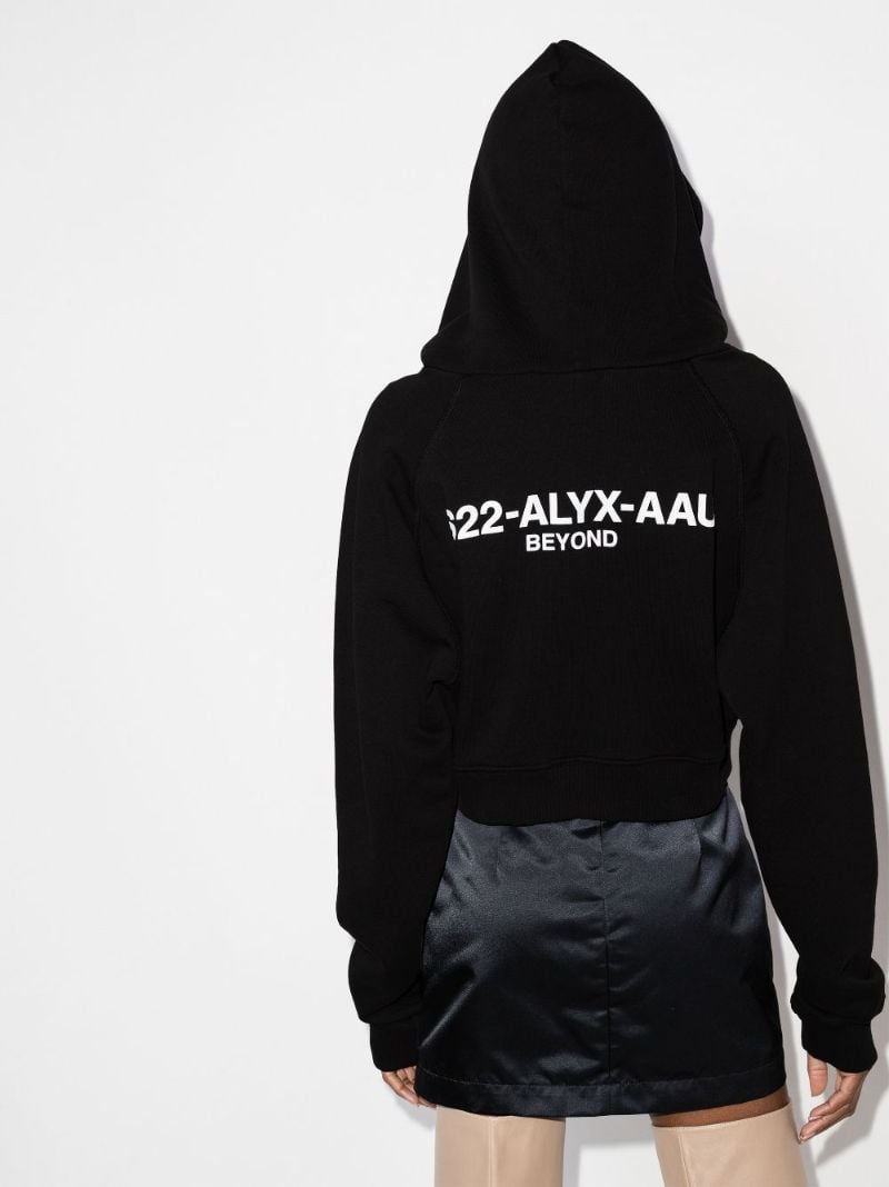 Black Cropped Logo Print Hoodie