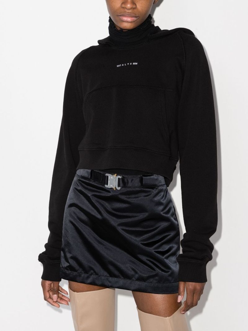 Black Cropped Logo Print Hoodie