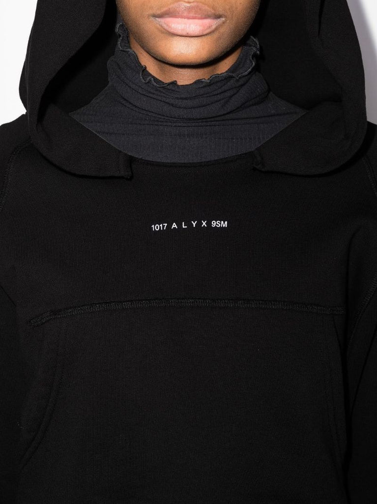 Black Cropped Logo Print Hoodie
