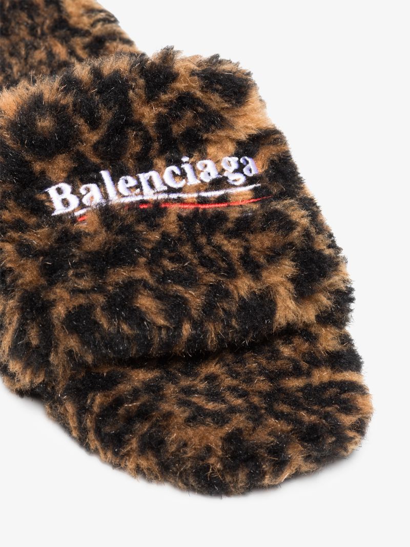 Black Leopard Print Faux Fur Sandals