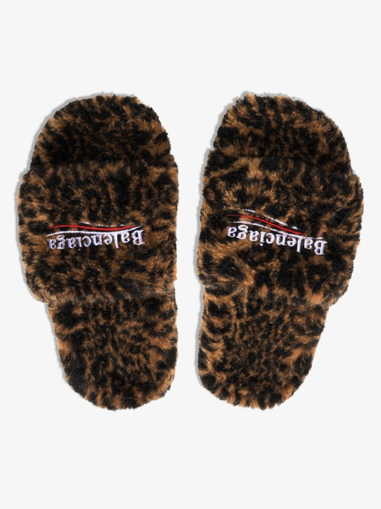 Black Leopard Print Faux Fur Sandals