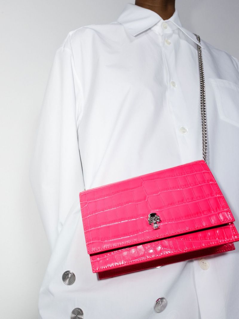 Pink Skull Mock Croc Leather Mini Bag