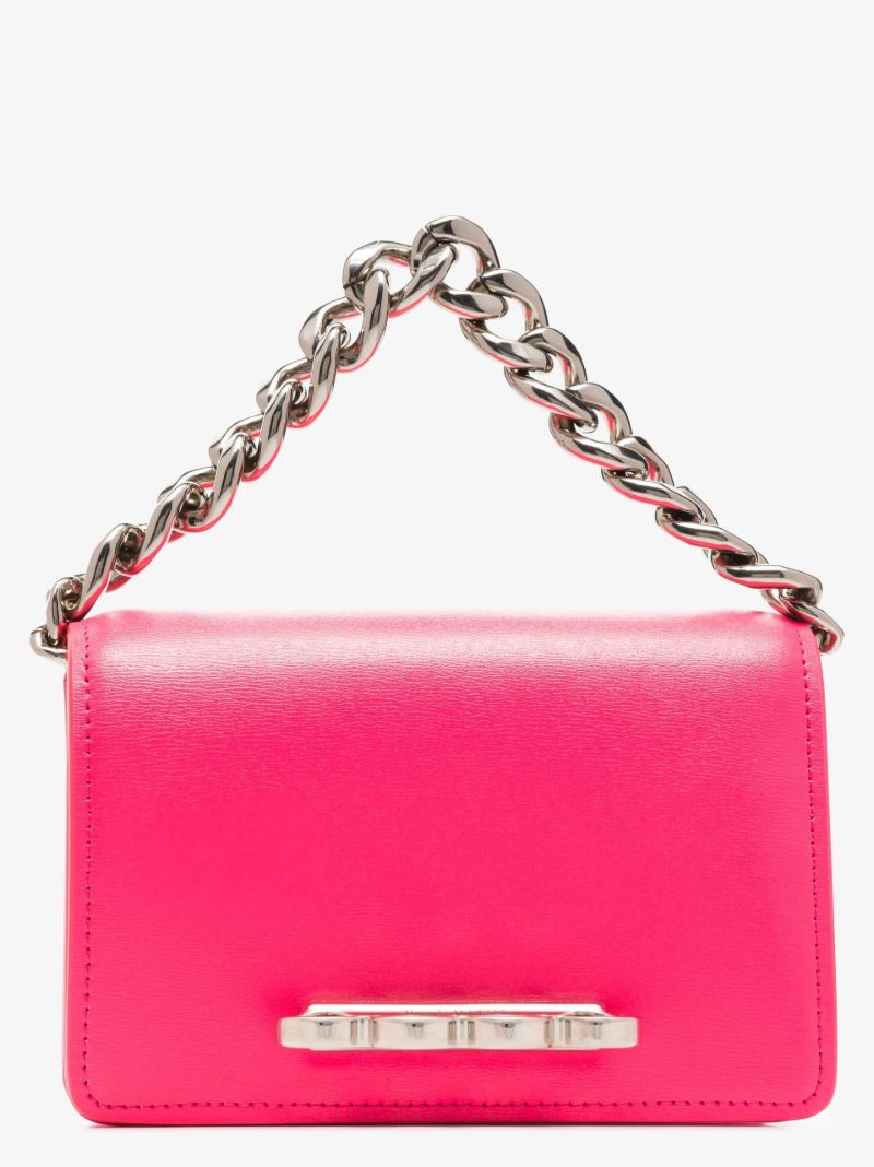 Pink Four Ring Mini Leather Shoulder Bag