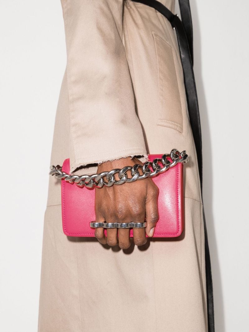 Pink Four Ring Mini Leather Shoulder Bag