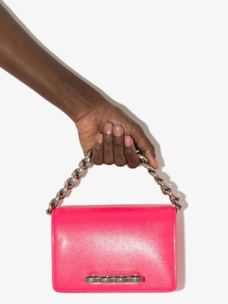 Pink Four Ring Mini Leather Shoulder Bag