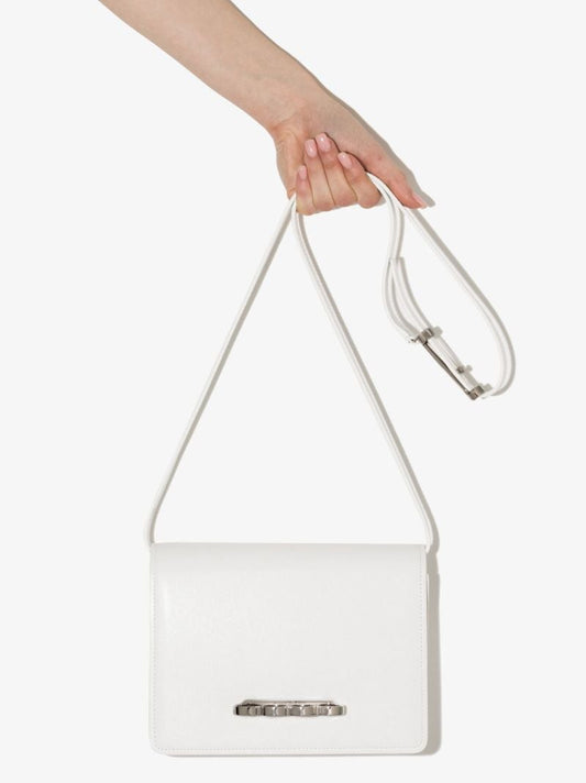 White Four Ring Leather Shoulder Bag