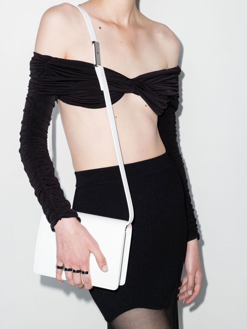 White Four Ring Leather Shoulder Bag